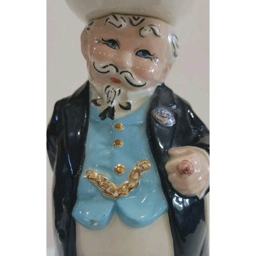 Southern Gentleman- Bourbon Decanter, Vintage - cigar, pocket watch chain, hat